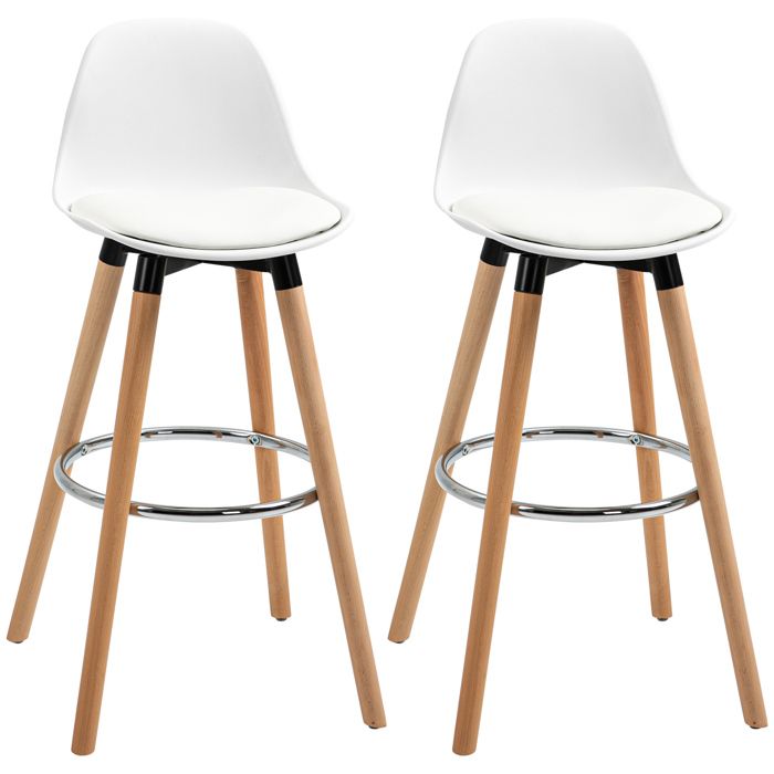 HOMCOM - Chaise de Bar - PU - 40x42x91cm - Blanc