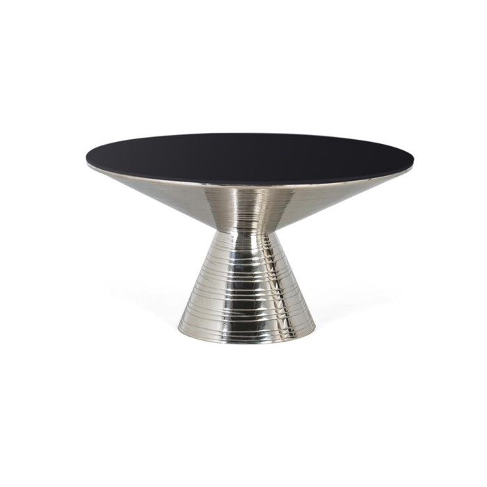 Table Basse Ronde - GINER Y COLOMER - Verre Trempé - Métal Noir et Argenté - 40x76 cm Table Basse Ronde - GINER Y COLOMER - Verre Trempé - Métal Noir et Argenté - 40x76 cm