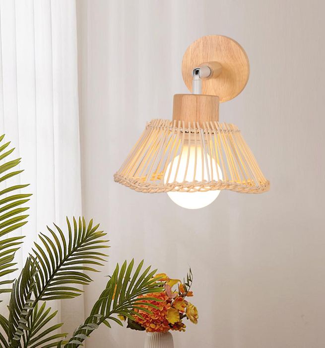 iDEGU Applique Murale Industriel Moderne E27 Lampe Murale Vintage en Bambou et Métal Style Nordique Lustre Rétro pour Couloir Salon
