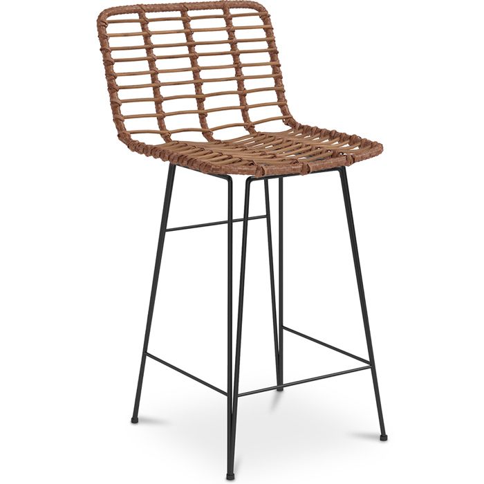 Tabouret de bar Design Boho Bali en osier synthétique 65cm - Kimi Bois naturel