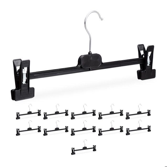 Relaxdays Cintres à vêtements lot de 12 2 pinces pour pantalons & jupes HxLxP : 15x35 5x2 5 cm PP & fer noir