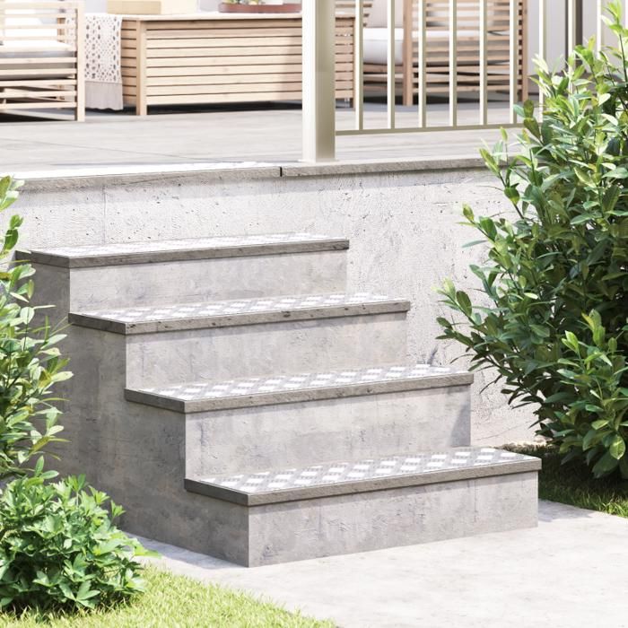 Marches descalier - Aluminium - Antidérapantes - 80x20 cm - Couleur Gris/Silver