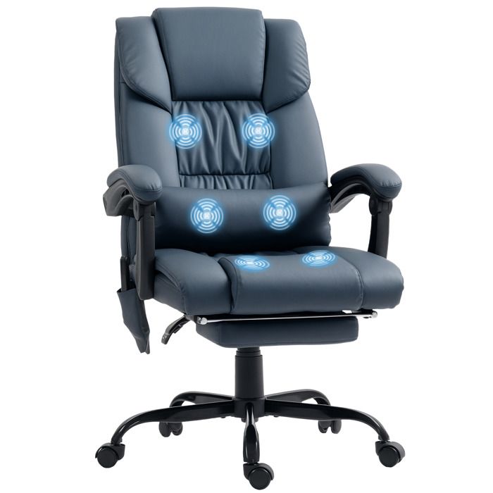 Fauteuil de bureau massant - Vinsetto - repose-pied hauteur réglable dossier inclinable télécommande filaire - 66x75x122cm - bleu