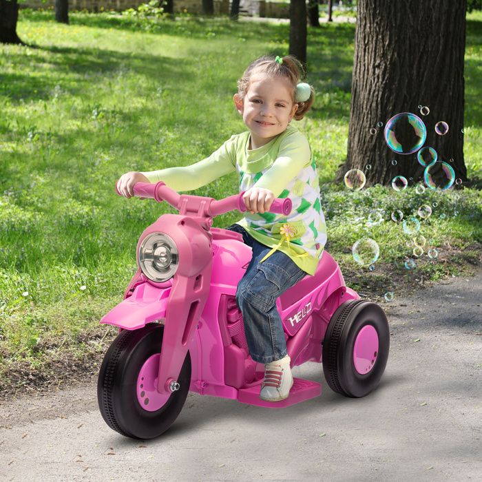 Moto électrique enfants 2-5 ans 3 roues 6 V 3 km/h avec fonction de bulles effets lumineux et sonores rose