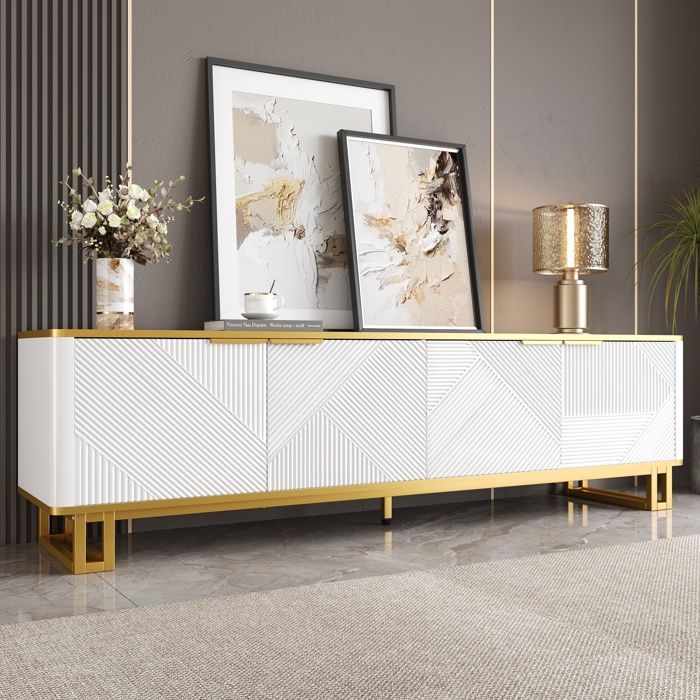 Meuble TV à quatre portes console de salon contemporaine support TV panneau TV design distinctif texture géométrique. 160 cm