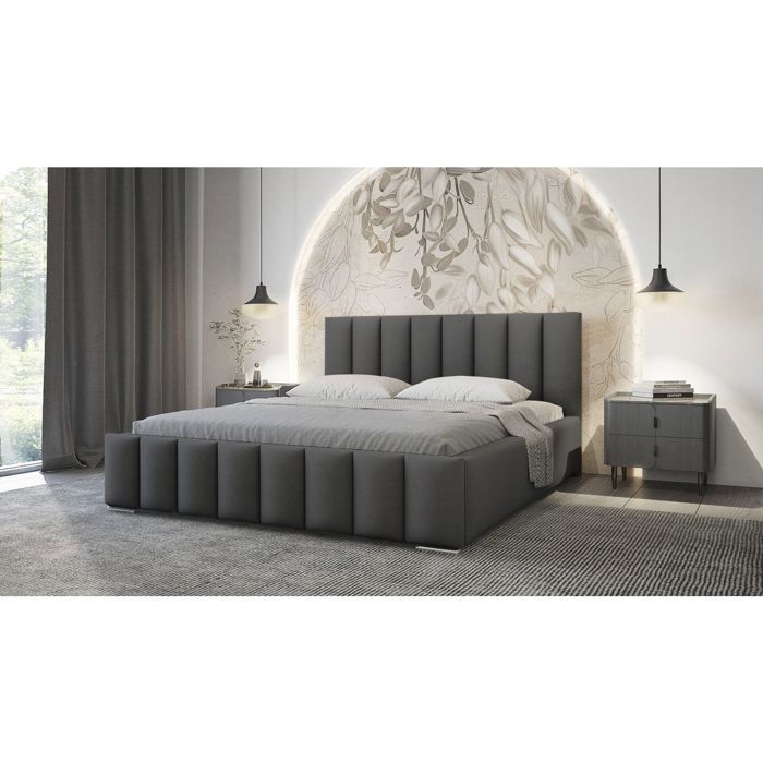 Cadre de lit avec coffre NEO en velours - Gris foncé - Dimensions du couchage : 160 x 200 cm
