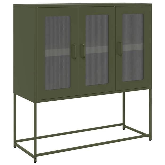 ABOTT@Buffet de Cuisine KENNETH - ENFILADE - Armoire Bas vitrine vert olive 100 5x39x107cm acier laminé à froid - 712268