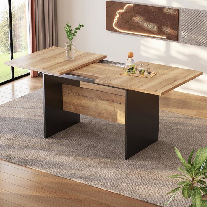 Table à manger rectangulaire extensible 140/180 x 80 cm - grain de bois naturel- bois MDF-design moderne- stable-facile dentretien