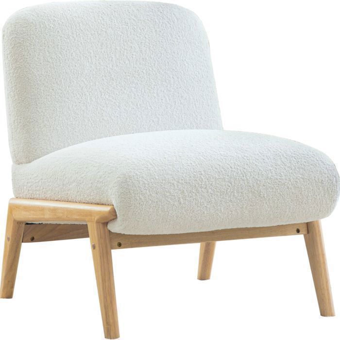 Fauteuil 1 place scandinave - Chaise dappoint en tissu chenille pieds en bois massif pour salon et chambre Ivoire