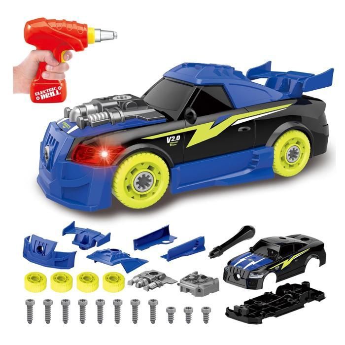 Voiture Démontable pour Enfants 3+ Ans Idee Cadeau de Noël Jouet Éducatif 26 Pièces Perceuse Électrique Voiture à Construire(Bleu)