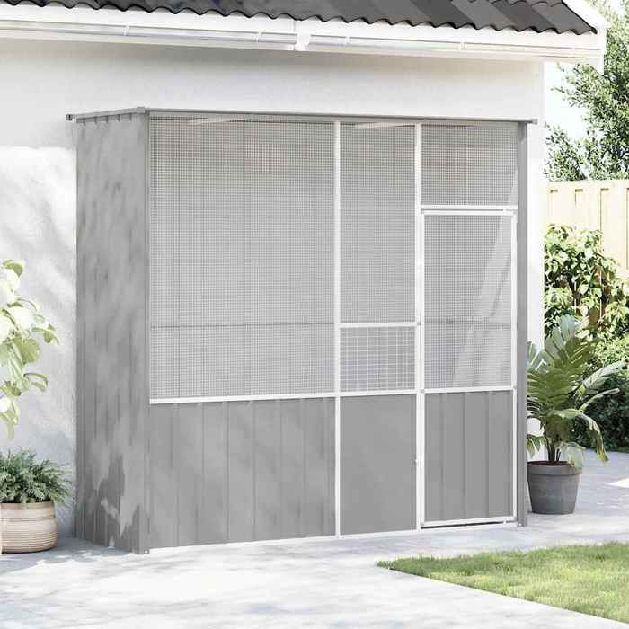 Stable&Durable - Gris - Cage à oiseaux gris 215x78x200 cm acier galvanisé - Cage&perchoirs à oiseaux HS965333183