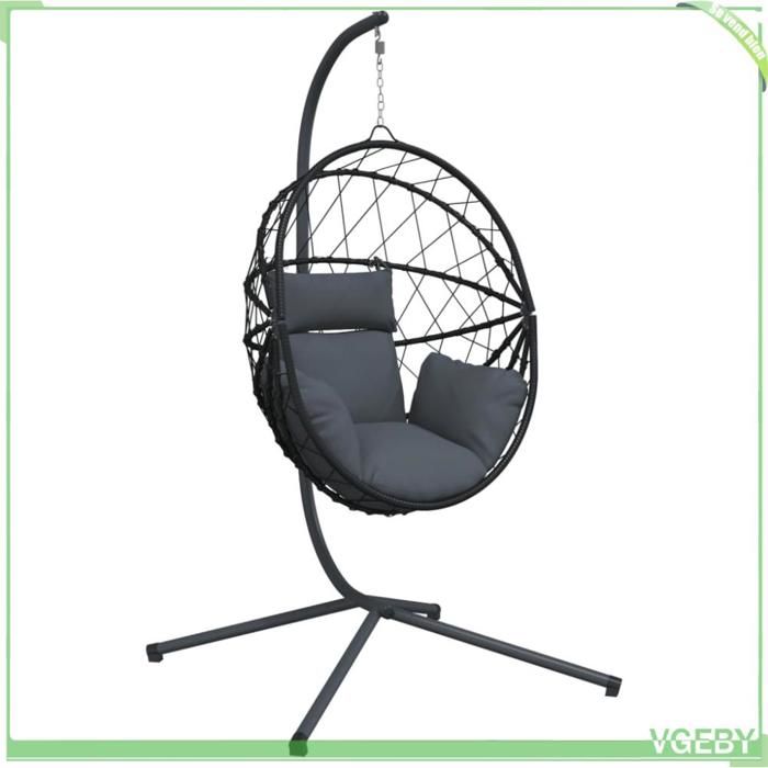 Chaise suspendue en forme dœuf - FAFEICY - 4007402 - Anthracite - Cadre acier - Coussin amovible