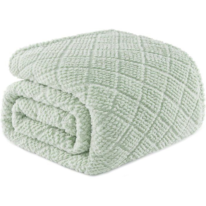 Plaid Couverture Polaire En MicrofibreCouverture Jeté De Canapé En Gaufrée ChaudeDouce Pour 4 Saisons220X240CmVert Clair