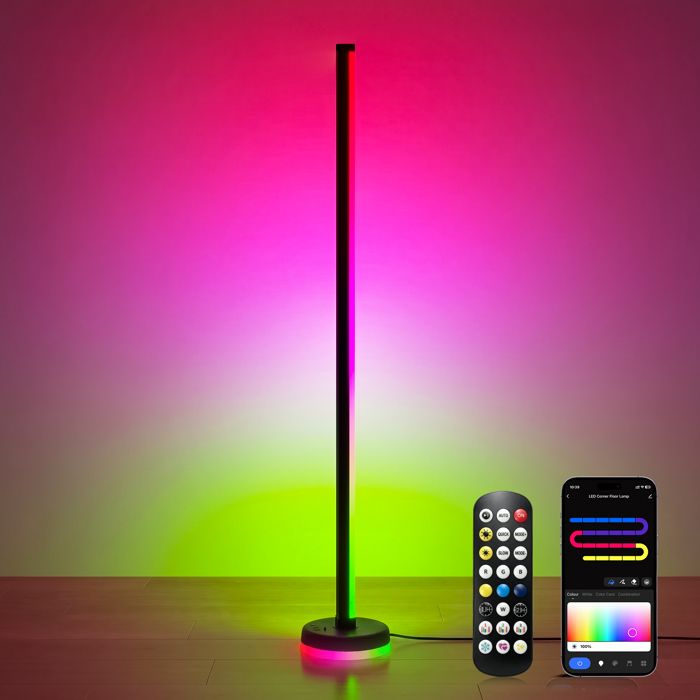 Glasvilla Lampadaire LED Multicolore Sync Musique App Télécommande Luminosité Hauteur Réglable Minuterie Salon Chambre Lineora-01