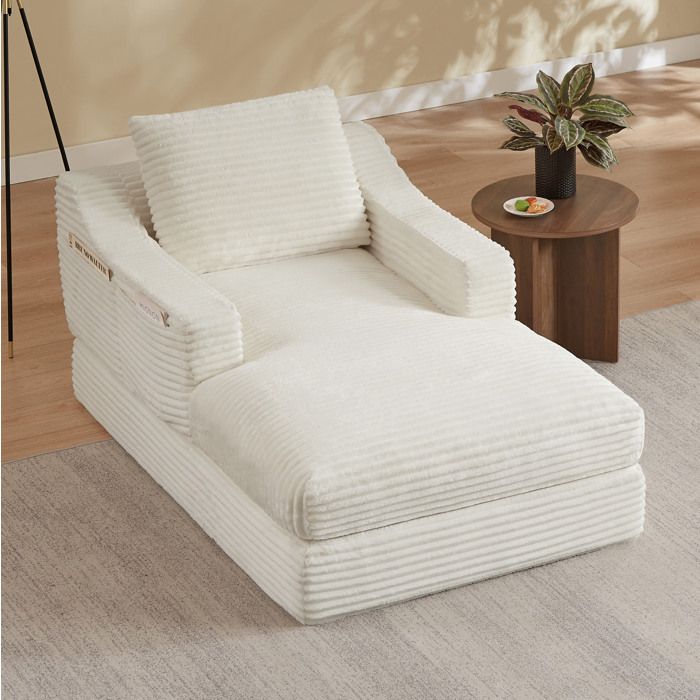 ELVORIN fauteuil lounge à corduroy blanc design double couche convertible en petit lit mousse haute densité