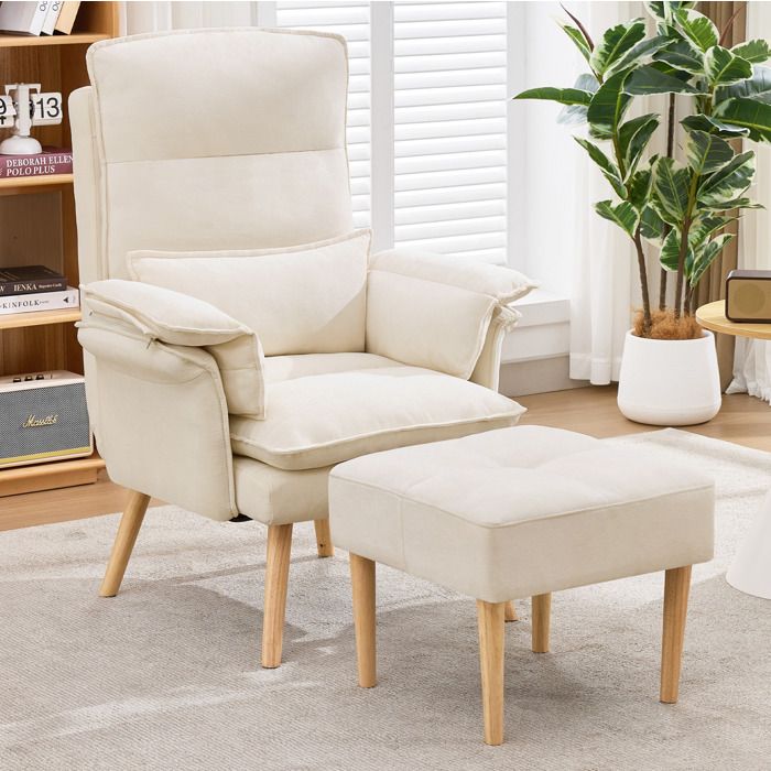Fauteuil de relaxation inclinable 5 positions EVRYAE avec repose-pieds 85 x 78 5 x 112 cm tissu effet lin beige