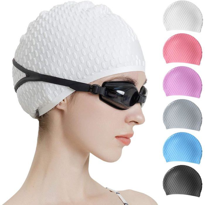 1 Bonnet de bain Silicone Souple et étanche Cheveux longs ou bouclés Femmes et hommes Natation .