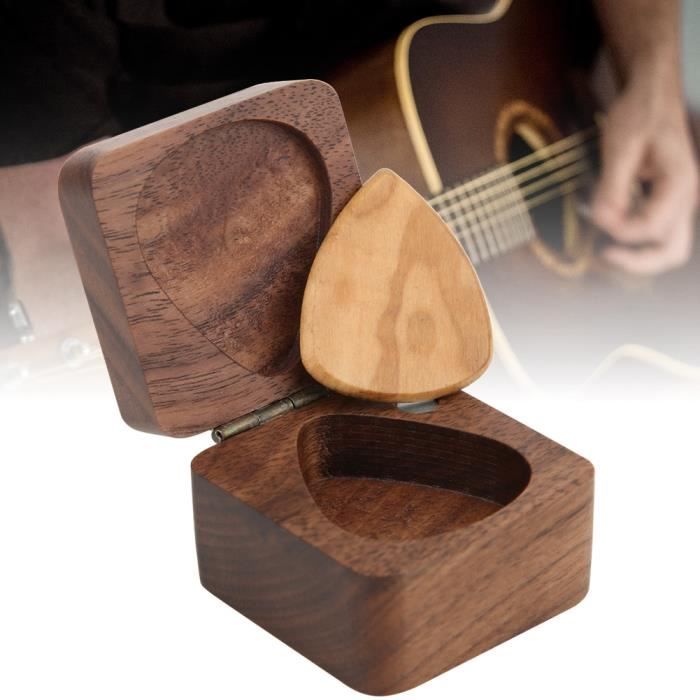 Ashata Pick Box Guitare en bois médiators étui support conteneur cubique  plectre boîte de rangement pièces de guitare