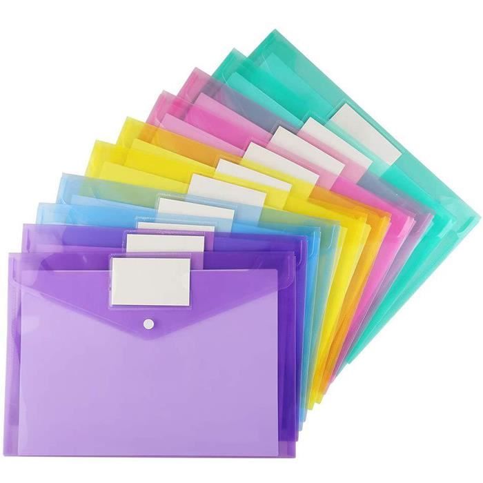 Lot De 12 Chemises Cartonnées A4 En Papier Kraft - Pochette à Rabat Avec Porte-Carte - Pour Bureau, École, Organisation à La Maison (Couleur Kaki)
