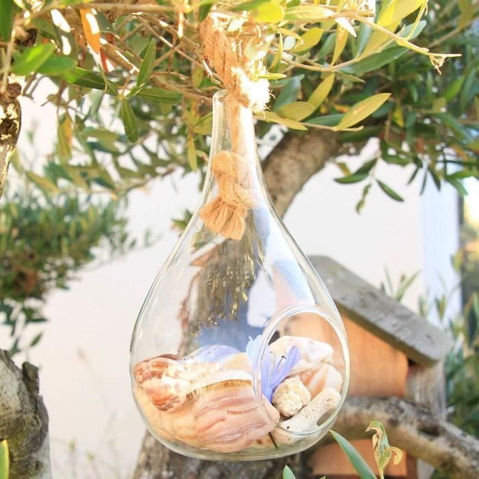 boule en verre suspendue 10 cm - vase en verre porte- bougie décor plant
