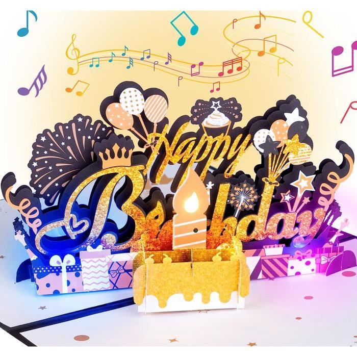 Carte d'anniversaire musicale, cartes d'anniversaire musicales avec lumière  et musique,carte d'anniversaire pop-up 3D, bougie (N) - Cdiscount  Beaux-Arts et Loisirs créatifs