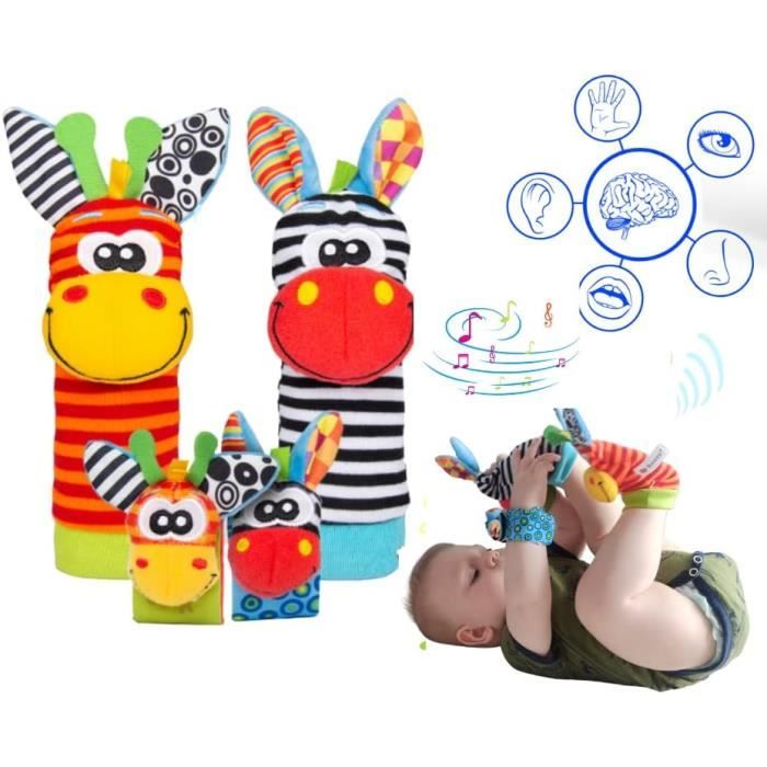 4 Pcs Hochet bébé jouet eveil bébé 0 à 12 mois Bébé Poignet et Chaussettes  - Cdiscount Puériculture & Eveil bébé
