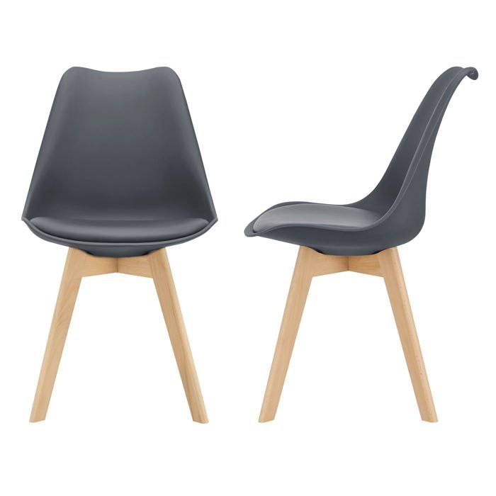 lot de 2 chaises siège de salle à manger scandinave cuisine plastique synthétique gris
