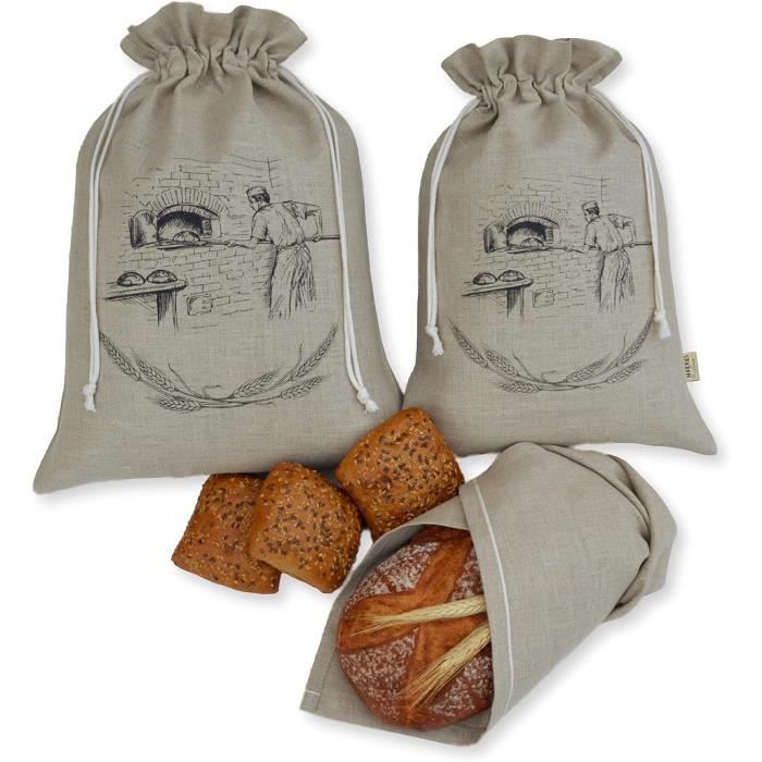 2 X Sacs Pain En Lin Sacs Fruits Stockage Sans Plastique