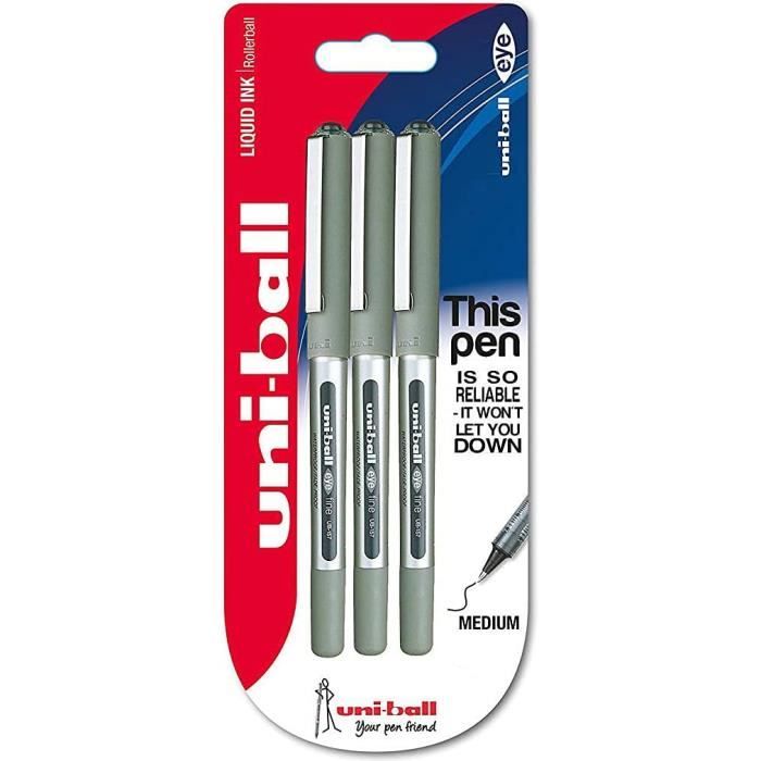 Tikky Lot De 3 Stylos Roller Pointe Fine Rouge-Bleu-Noir[u9829