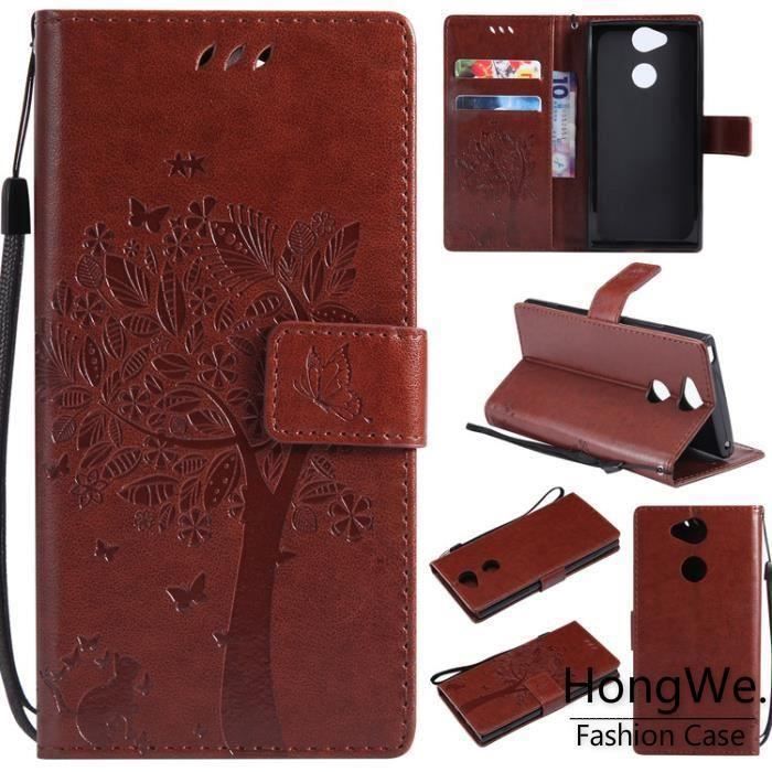 A5//Bleu 5.2 Janeqi Coque Sony Xperia XA2 - Étui en Cuir à Rabat de Couleur Unie Simple Housse Coque pour Sony Xperia XA2 5.2