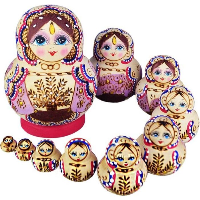 Rose 10,5 cm Azhna Lot de 5 poupées russes peintes à la main en bois 