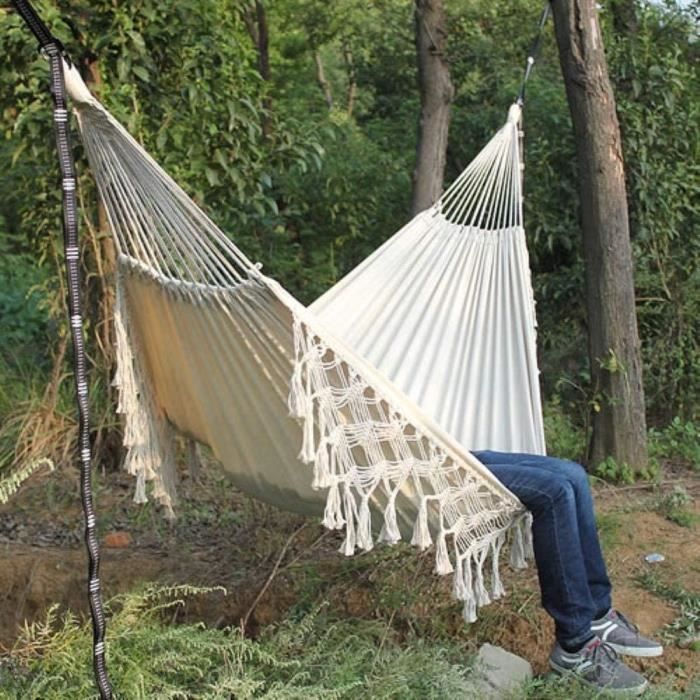 XIAOKUKU Adultes Jardin hamac, hamac tricoté pour 2 Personnes en macramé de Bohême avec Poutre d'équilibre Anti-roulis hamacs portatifs adaptés au Camping et à la randonnée intérieurs et extérieurs,A