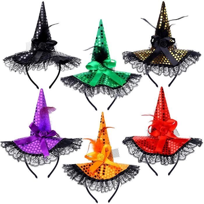 Accessoires de décoration dhalloween chapeau de sorcière cosplay coiffe de sorcière habiller ensemble de 6 pièces en taffetas