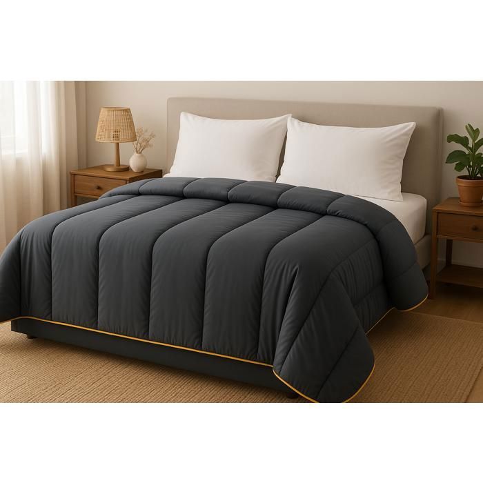 Couette - MORTREUX - Gris Anthracite - 240x260 cm - Légère - Fibre creuse siliconée