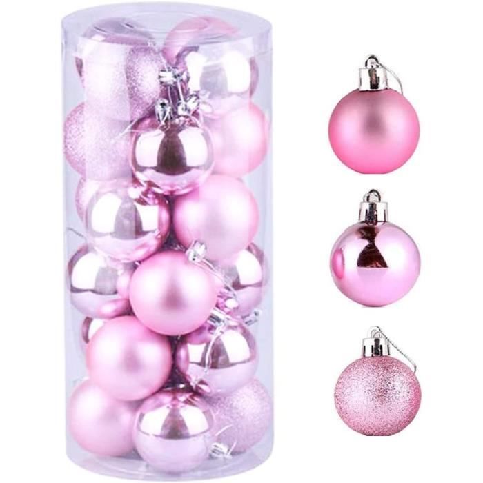 30 Mini Boules De Noël 3 Cm + Étoile – Lot Coloré Blanc, Or, Rose – Décorations Sapin Incassables Plastique – Intérieur & Extérieur
