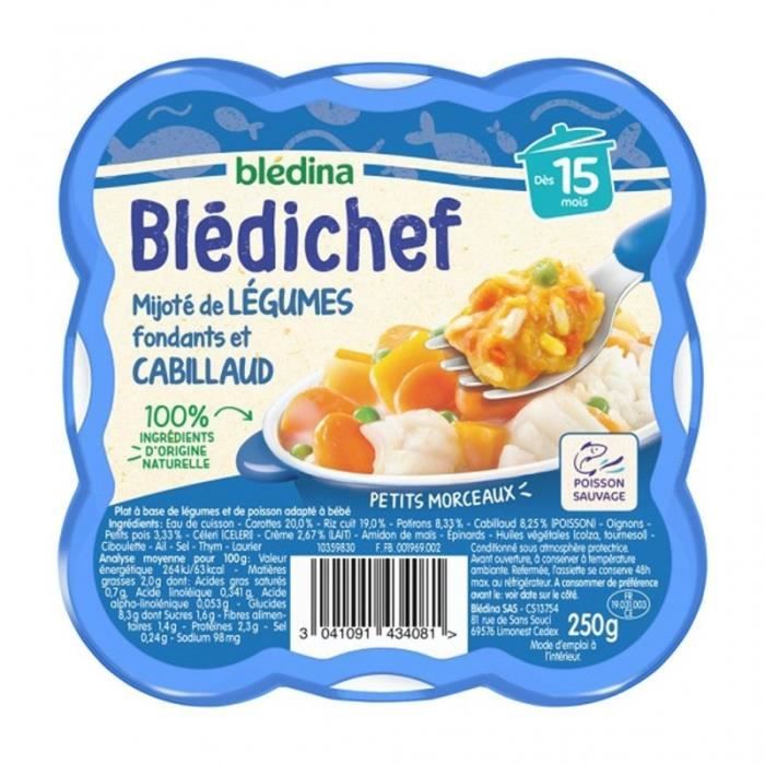 Blédichef Blédina - 8 Repas Bébé 12 Mois - Fondue Courgettes Macaroni - Faible En Sel - Dès 1 An