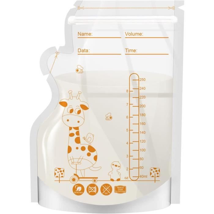 Sacs De Conservation Lait Maternel 250 Ml – 50 Pièces + 2 Brosses, Congélation Sans BPA, Étanchéité Parfaite