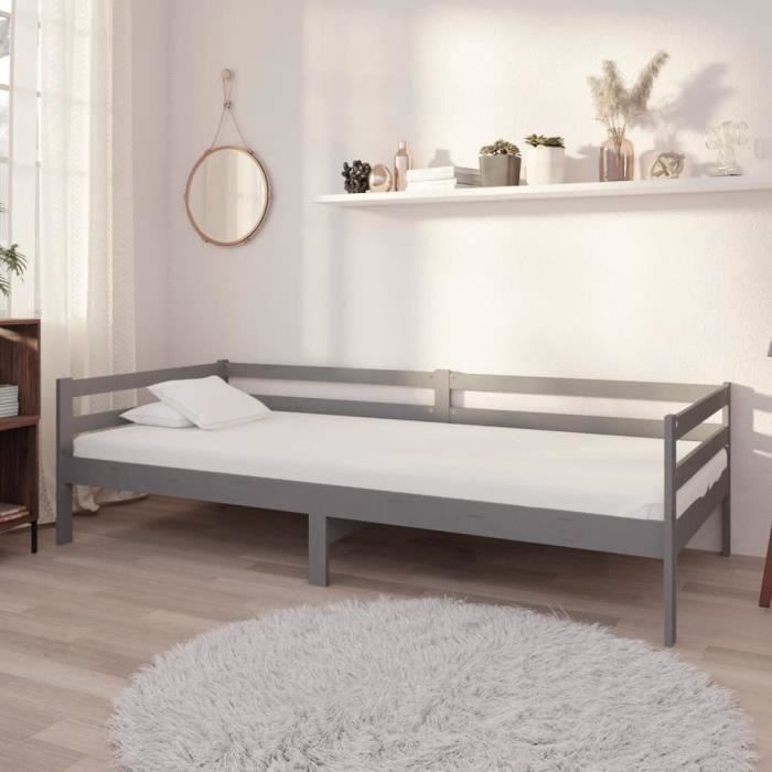 Canapé-lit-Lit de repos JILI - Gris - Bois de pin massif - Matelas ultra-doux Canapé-lit-Lit de repos JILI - Gris - Bois de pin massif - Matelas ultra-doux