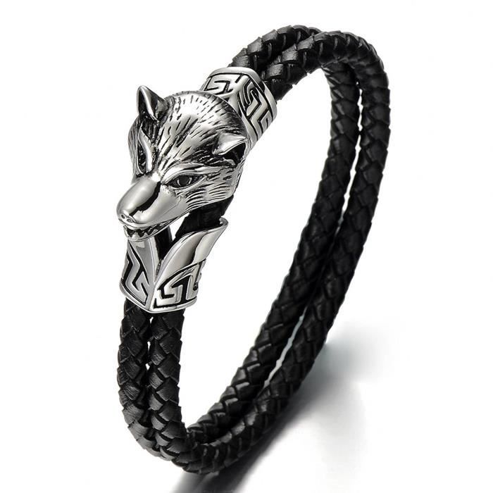 Fermoir Magn/étique Charmes Acier Inoxydable V/éritable Cuir COOLSTEELANDBEYOND Homme Bracelet en Rouge Cuir Entrelac/é