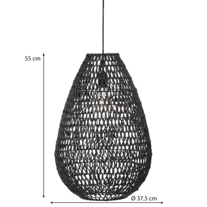 Lampe à Suspension - Eazy Living - Ina - Ø 38 cm - Noir - Acier et Papier Tressé