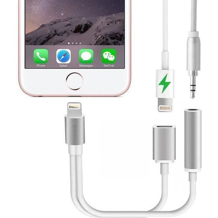 Adaptateur 2 en 1 pour iPhone - Lightning vers Lightning + Jack - BSTTop -  blanc - Bon Plan Mobile