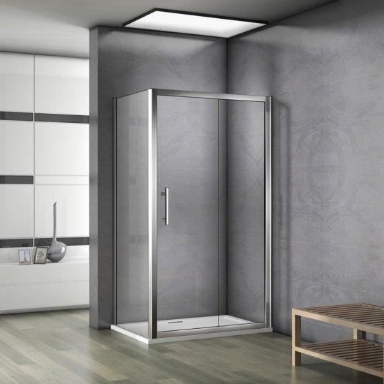 AICA cabine de douche 100x100cm porte coulissante plus une paroi lat/érale hauteur 190cm