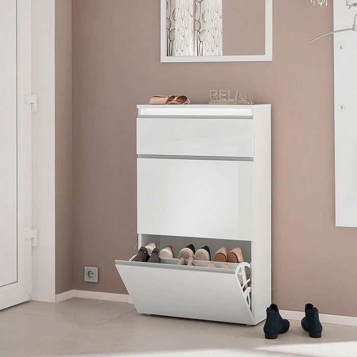 Meuble à chaussures 2 portes gain de place compartiment à rabat 60cm 12 paires de chaussures