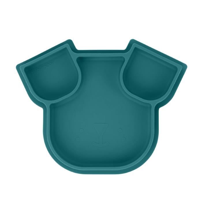 BABYMOOV Assiette compartimentée bébé ISY PLATE, en silicone, souple & solide, antidérapente, passe au lave-vaisselle, chien bleu
