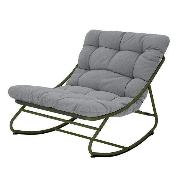 fauteuil à bascule ana en acier kaki et textilene kaki avec coussin gris - vert