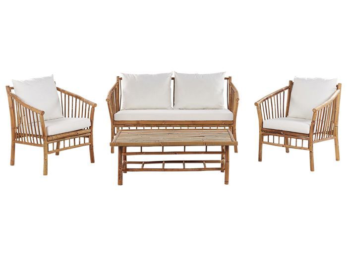 Salon de jardin 4 places en bambou blanc MAGGIORE Salon de jardin 4 places en bambou blanc MAGGIORE