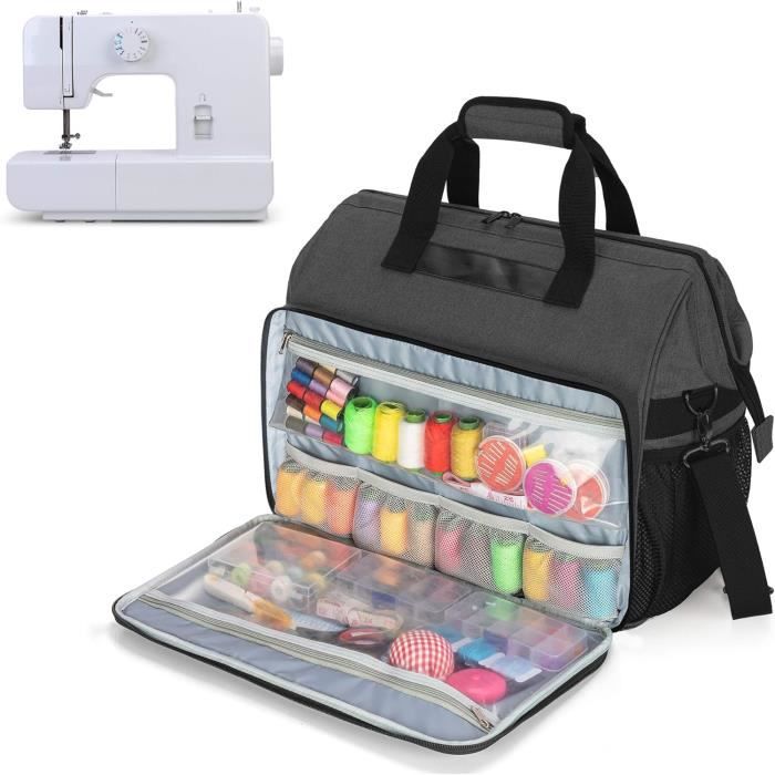 CURMIO Sac De Transport Universel Pour Machine à Coudre - Grand Fourre-Tout Antidérapant, Compartiments Astucieux, Idéal Pour La Plupart Des Modèles Standard, Noir