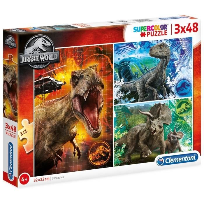 Puzzle Enfant - CLEMENTONI - Jurassic World - Dino T-Rex, Triceratops, Velociraptor - 144 pièces - Animaux