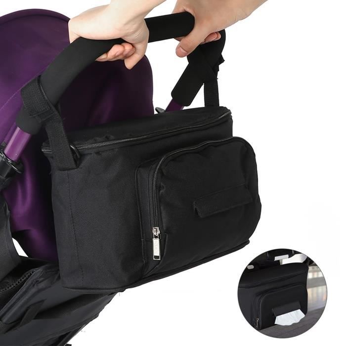 Panier De Poussette Topincn - Rangement Inférieur - Tissu Oxford - 30x30x10cm - Noir - Pour Accessoires Bébé
