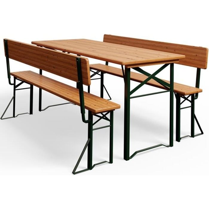 CASARIA® Ensemble de table pliable et 2x bancs avec dossiers amovibles bois  8 personnes salon